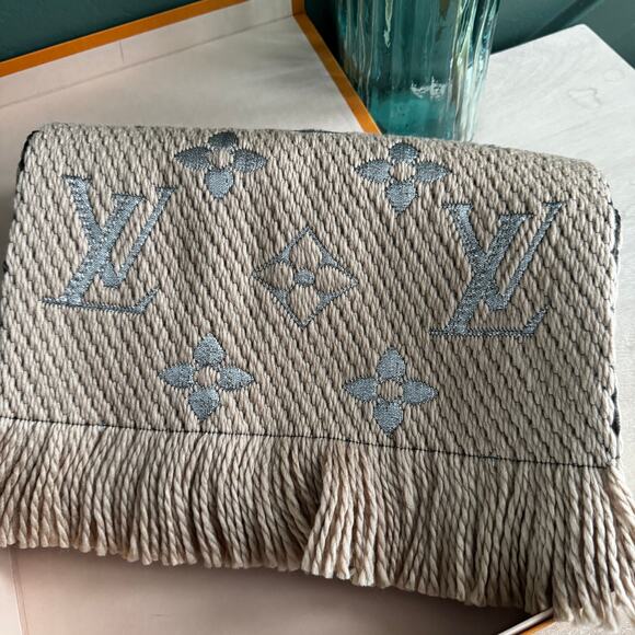NEW LOUIS VUITTON LOGOMANIA SCARF SHINE LIGHT BROWN - Picture 2 of 4